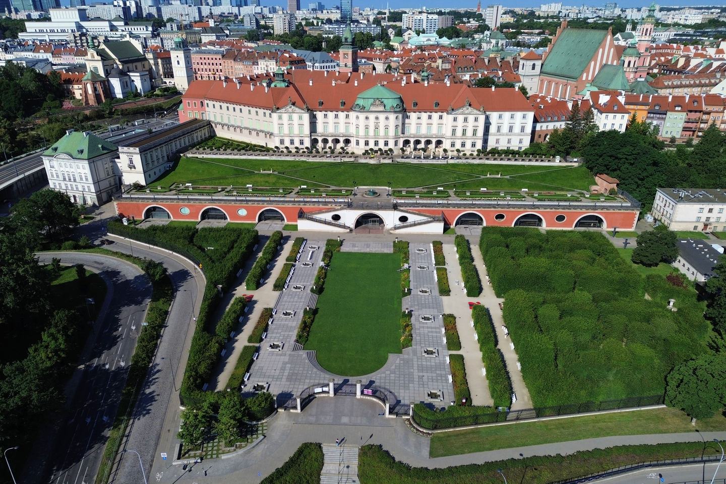 The Royal Castle gardens from the air, June 2024.