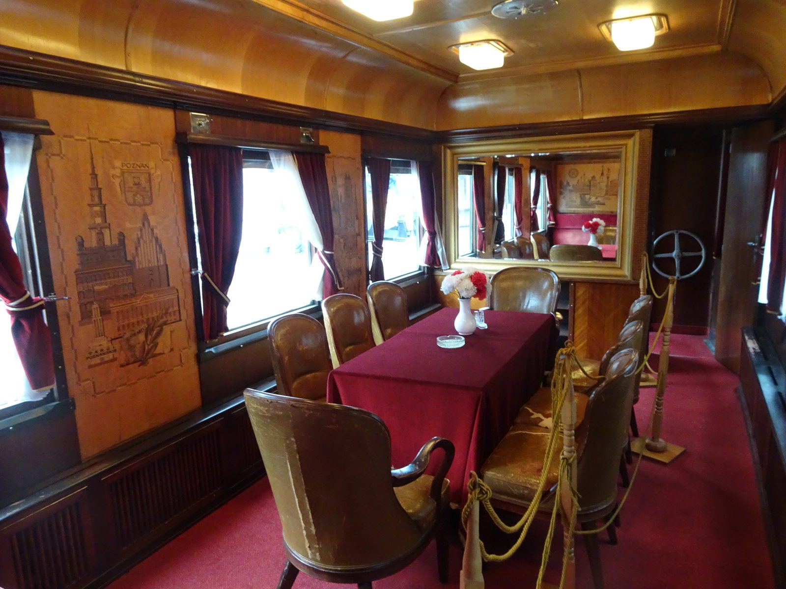 Inside the salon car at Stacja Muzeum, November 2023.