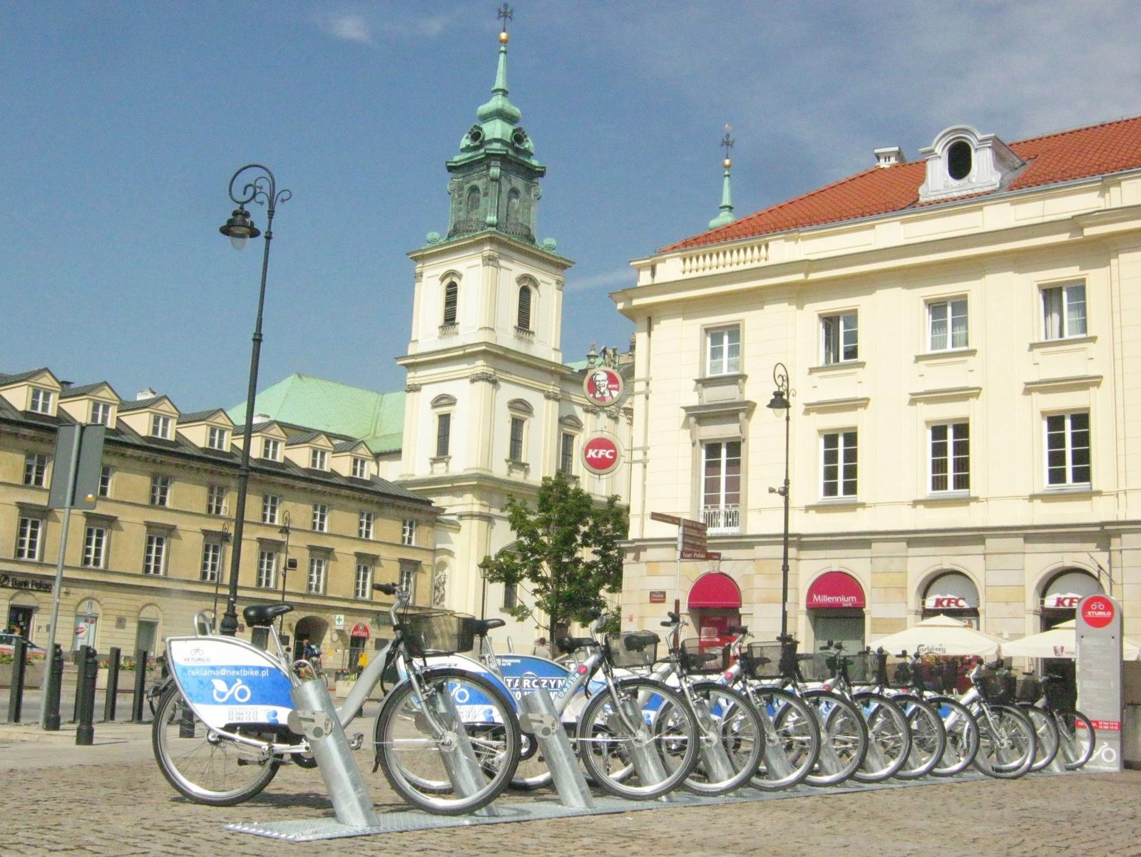 A Veturilo bike station on Krakowskie Przedmieście, August 2012.
