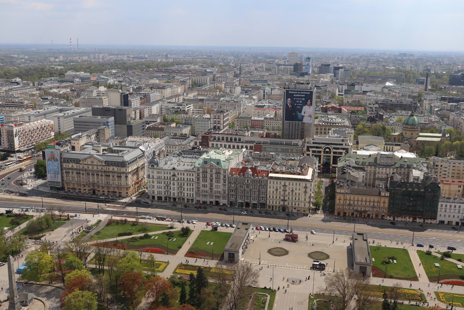 The view from the Palace of Culture terrace towards Aleje Jerozolimskie, May 2022.